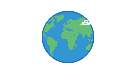 Fototapeta premium A flat vector illustration depicts the earth with continents and a white cloud formation