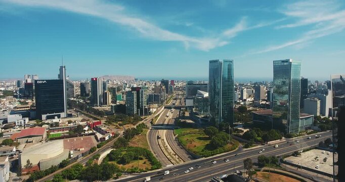 Aerial View of Modern Financial District Skyline in Lima Peru