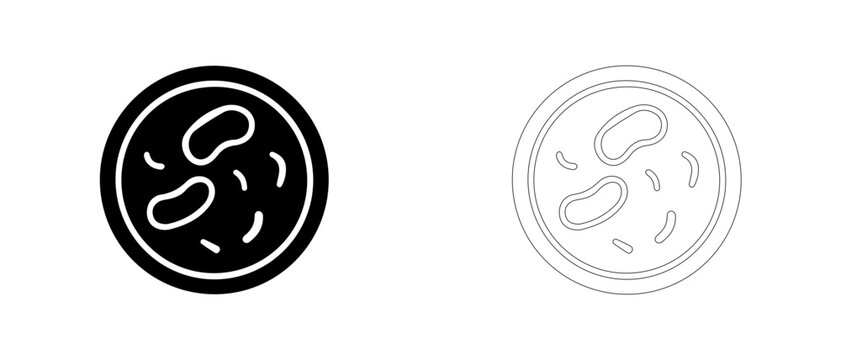 Petri dish with bacteria colonies vector icon filled and outline, microbiology culture and pathogen test symbol.