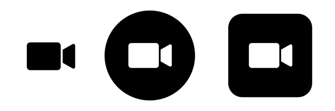 Video camera icon set with video call symbols. Video conference and recording icons for online meetings, streaming and digital communication