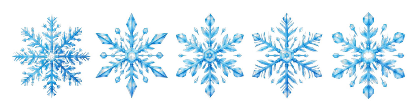 PNG Blue snowflake collection isolated on white background