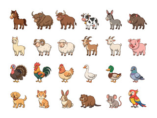 Fototapeta premium Set of cute cartoon farm animals vector illustration
