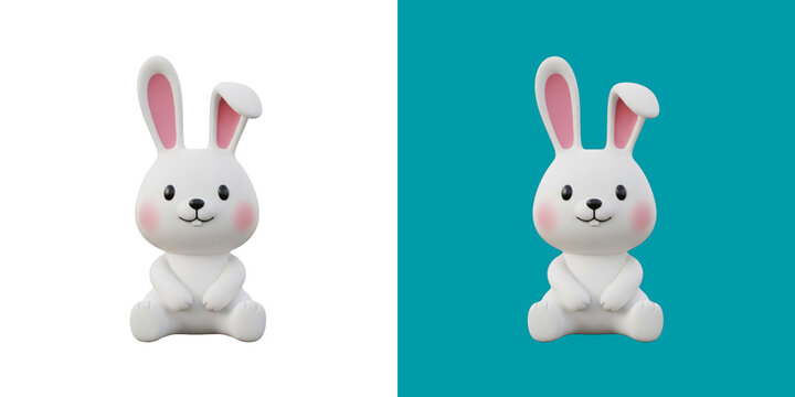Cute white bunny rabbit character 3D render