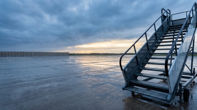 Airport apron recovery beneath clearing storm clouds
