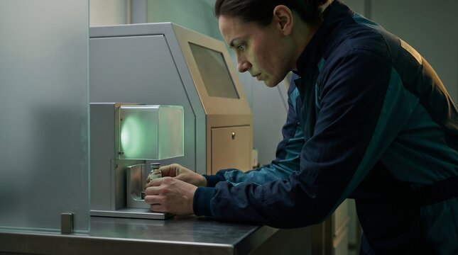 Scientist verifies a sealed oncology sample