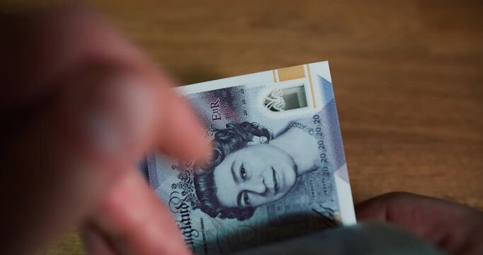 Counting and Sorting &pound;20 Pound Notes, UK Currency I 4K Video