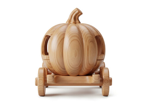 Wooden pumpkin carriage toy with wheels isolated on a white background for fantasy stories transparent background