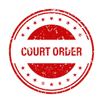 Red round rubber stamp with the text COURT ORDER in a distressed grunge style for legal use