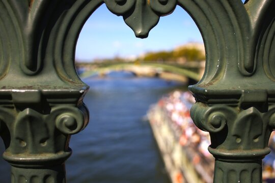 trough the gap in the bridge railing