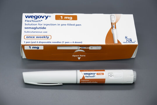 Wegovy 1 mg Semaglutide Injection Pen and Packaging Box Studio Shot