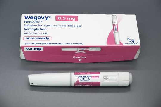 Wegovy 0.5 mg Semaglutide Injection Pen and Packaging Box Studio Shot