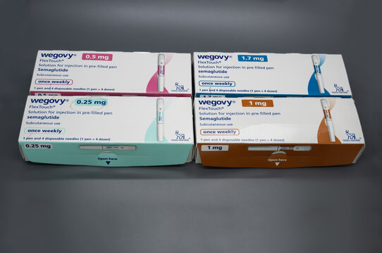 Wegovy Semaglutide Injection Pen Packaging Boxes Set Studio Shot