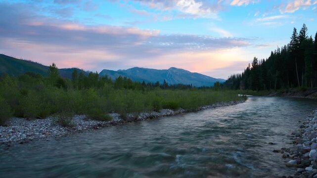 Sunrise Mountain and River Time-Lapse, Bob Marshall Wilderness Area, Montana