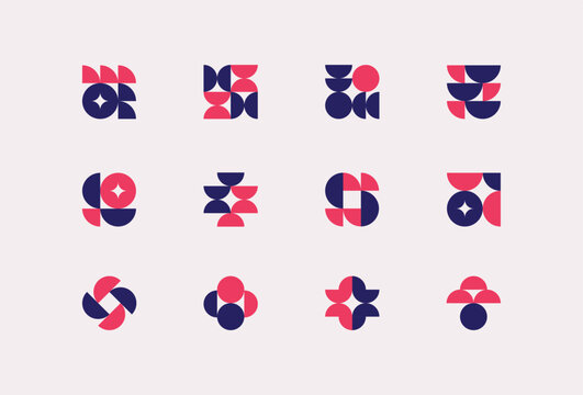 Abstract geometric shapes for futuristic design concepts. Modern colorful symbols in bauhaus or memphis style.