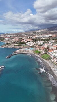 Aerial View of Costa Adeje Coastline and Atlantic Ocean Tenerife