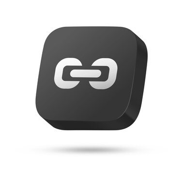 3D black rounded square button with white link chain symbol for url or connection concept

