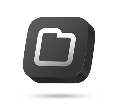 3D black rounded square button with white folder outline symbol for file management concept
