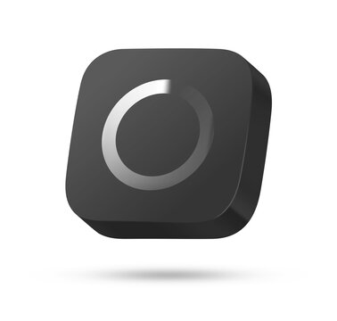 3D black rounded square button with white loading circle spinner for progress concept
