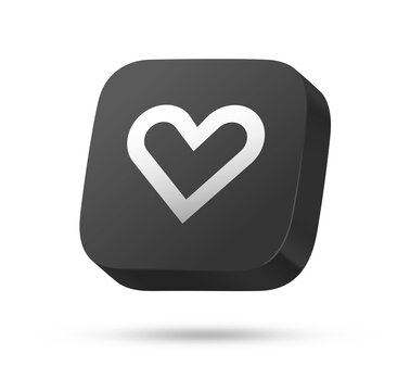 3D black rounded square button with white heart outline symbol for like, love or favorite concept

