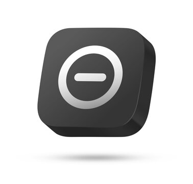 3D black rounded square button with white minus circle symbol for remove, delete or subtract concept
