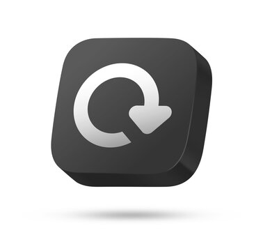 3D black rounded square button with white circular refresh arrow for reload, sync or reset concept
