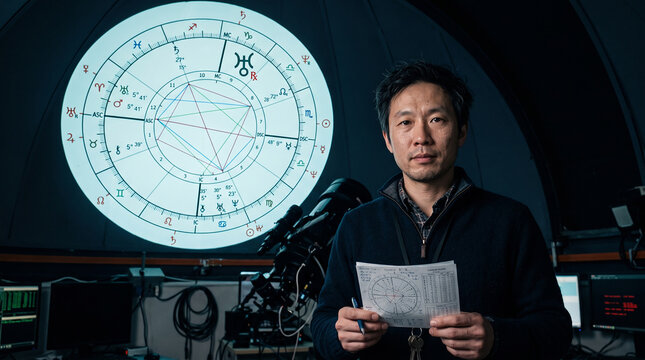 Astronomer Holding Chart in Observatory