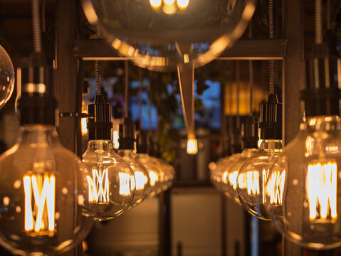 Vintage Edison Bulbs Creating Warm Atmosphere in Cafe