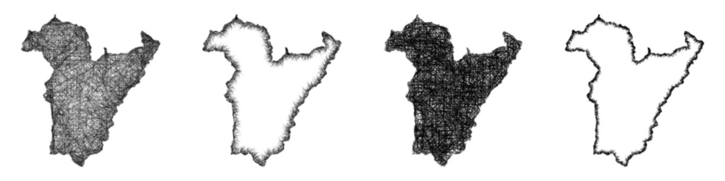 Sketch monochrome Bie (Angola) outline map design set