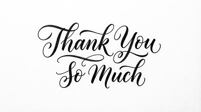 Elegant black thank you so much calligraphy script lettering isolated on white background