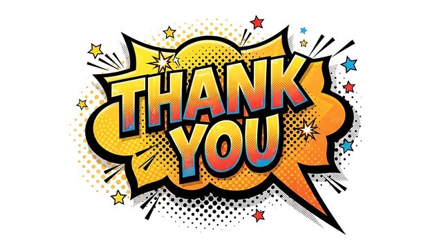 Colorful comic book style thank you speech bubble isolated on a clean white background design