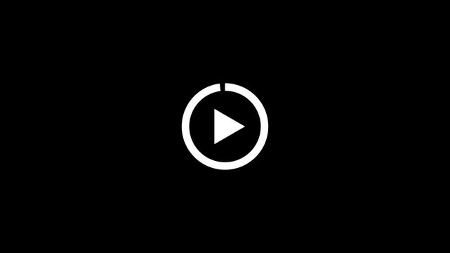 A white circular play button icon on a black background, featuring a bold white outline circle with a white right-pointing triangular play symbol in the center.