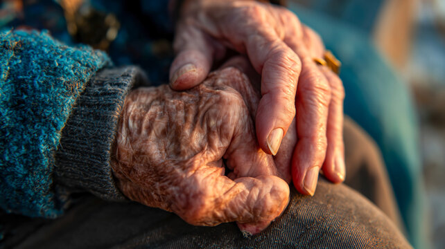 Gentle touch: elderly hands finding solace together