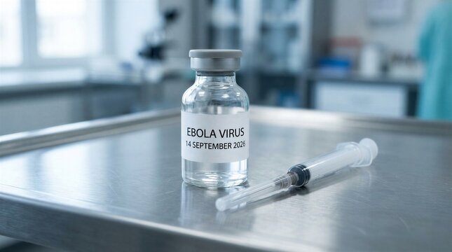 Ebola Vaccine Vial in Laboratory Setting Representing Infectious Disease Prevention and Medical Research - Vaccine Research Concept