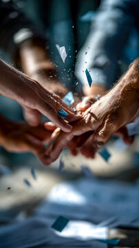 Hands Together in Celebration: Shared Success and Joy