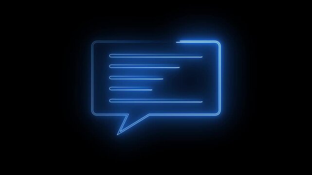 Glowing Blue Neon Speech Bubble Message Animation Loop, Futuristic Chat Box Icon Motion Graphics Overlay for App UI UX, Conversation, SMS, Online Support, Social Media, and Video Editing.