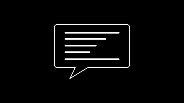 Minimal White Speech Bubble Message Animation on Black Background, Animated Chat Box Icon Motion Graphics, SMS Conversation Concept Symbol Overlay for Mobile App UI UX, Social Media and Web Design.