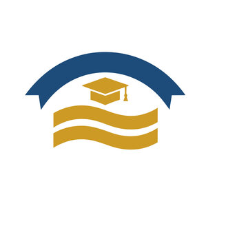 Graduation cap and ribbon logo