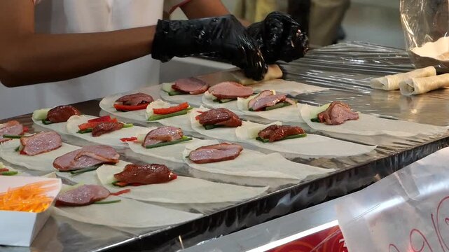 Peking duck pancakes or Peking duck rolls