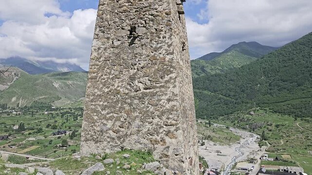 Verkhnyaya Balkariya. View of an ancient defensive tower.