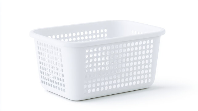 Plastic storage basket stands empty on an isolated transparent background.