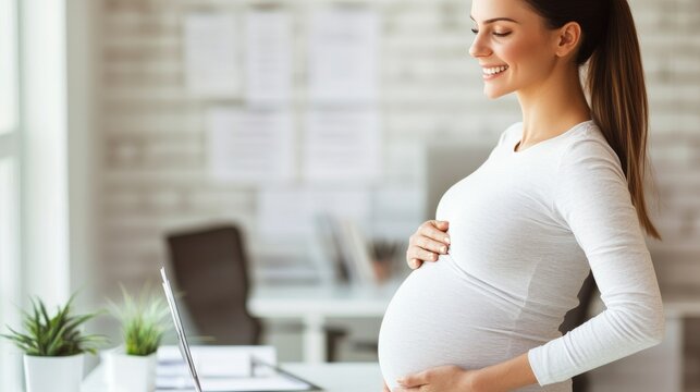 Blue Hour Across a Detailed Economic Dashboard: Pregnant Economist Analyzing Consumer Confidence Index Profes &acirc;&euro;&ldquo; Skyline Study 4