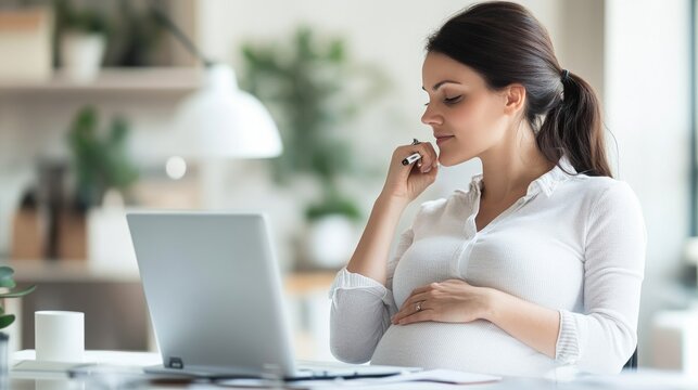 Golden Afternoon Across a Detailed Economic Dashboard: Pregnant Economist Analyzing Consumer Confidence Index Profes