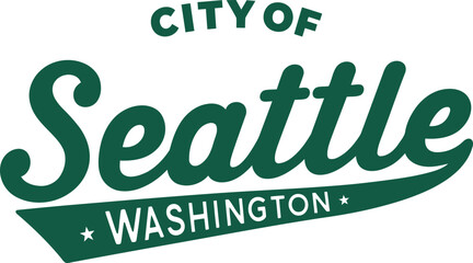 Fototapeta premium Graphic emblem of the city of Seattle Washington featuring bold green text Washington typography lettering branding municipal government official calligraphy