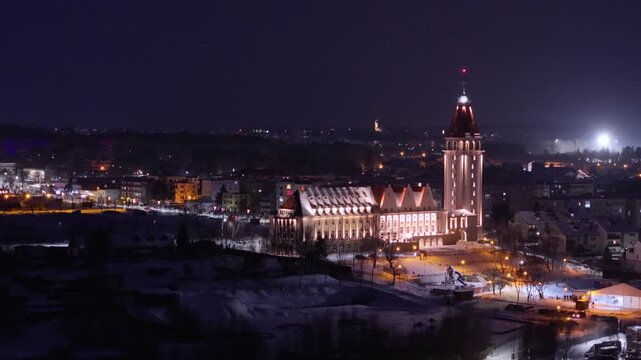 Beautiful Wladyslawowo city at the Baltic Sea at snowy winter, Poland.