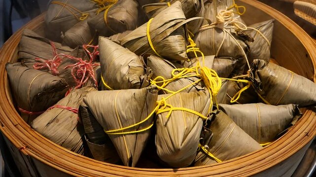 Slow motion Chinese Zongzi sticky rice dumplings