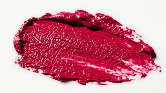 Close up vibrant red lipstick smear stroke on white background makeup cosmetic concept