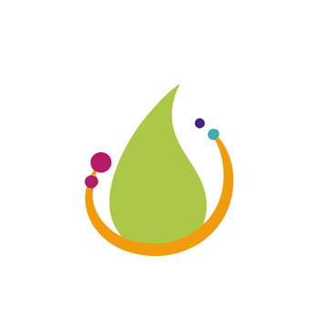 Abstract green drop with colorful circles and arc