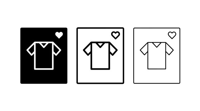 Minimalist t-shirt outline icons featuring clothing and favorite heart symbols