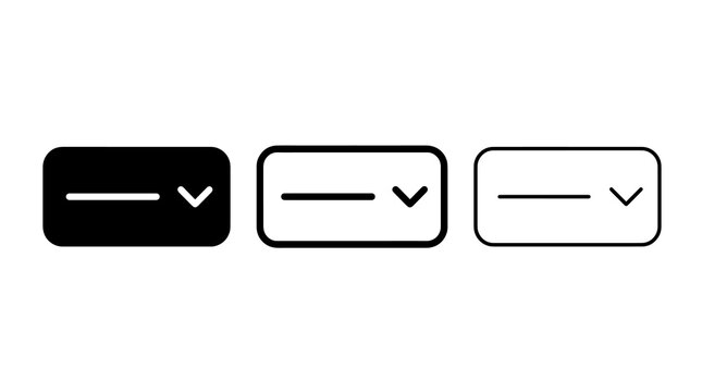 Minimalist dropdown menu icon set featuring various solid and outline button styles