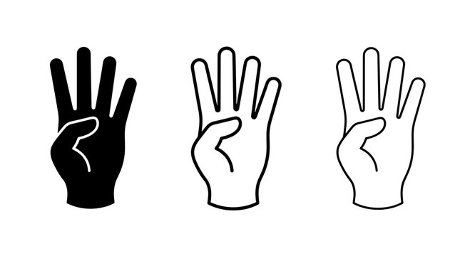 Minimalist hand gesture icons showing four fingers counting or signaling in vector style